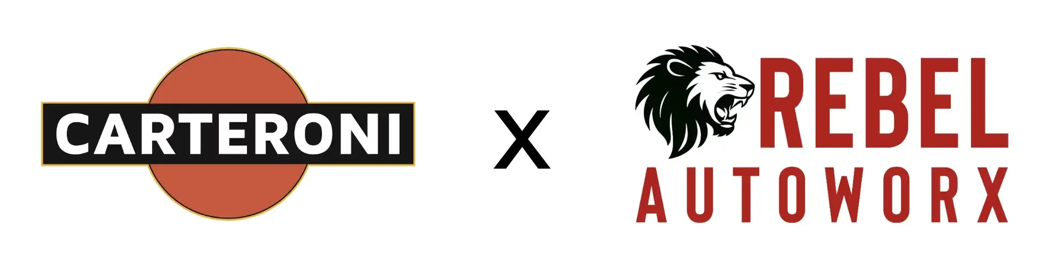 Carteroni and Rebel Autoworx logos representing the new partnership